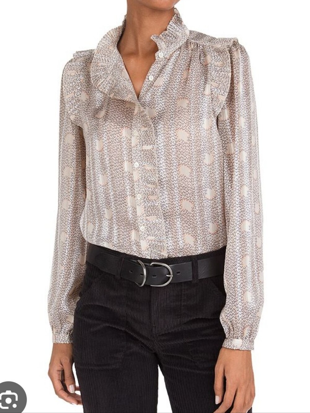 ba&sh Precious Pleated Ruffle Detail Long Sleeve Blouse